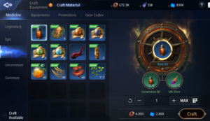 Screenshot of the crafting menu